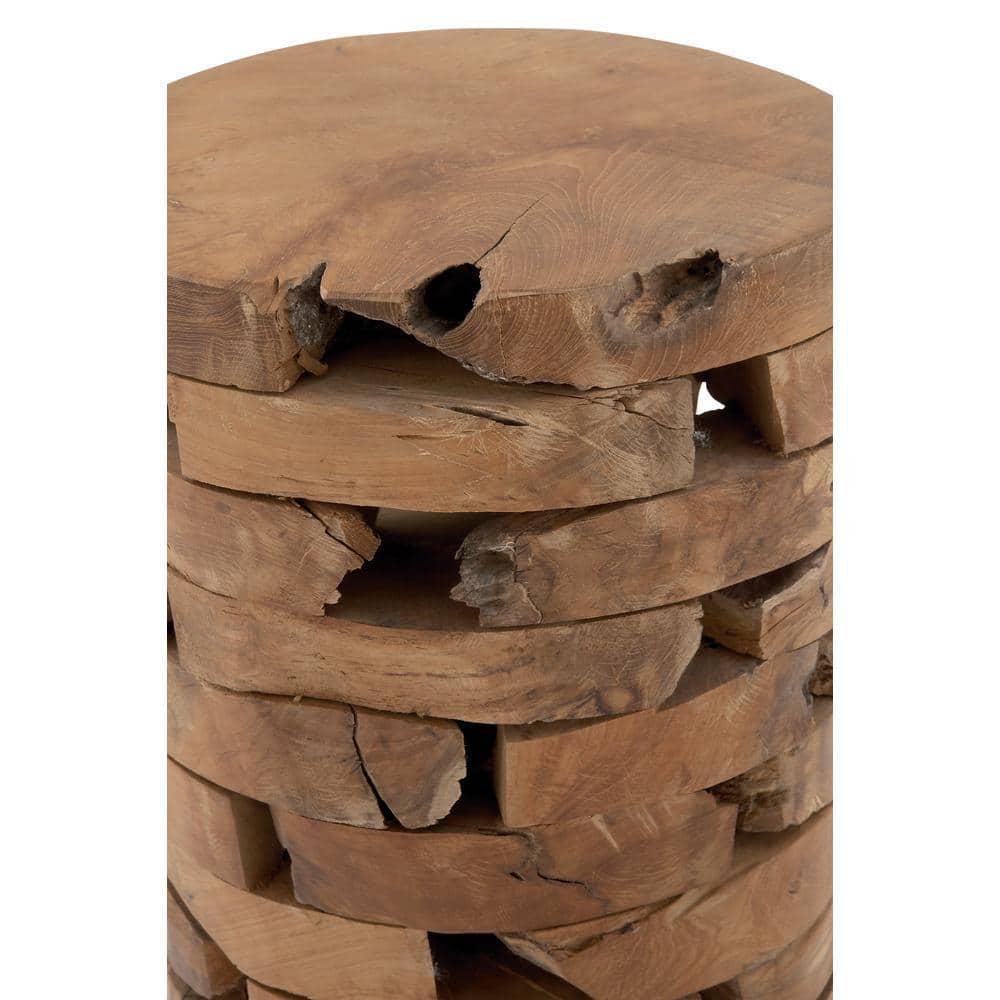 Light Brown Teak Wood Round Live Edge Accent Table 14" x 18"