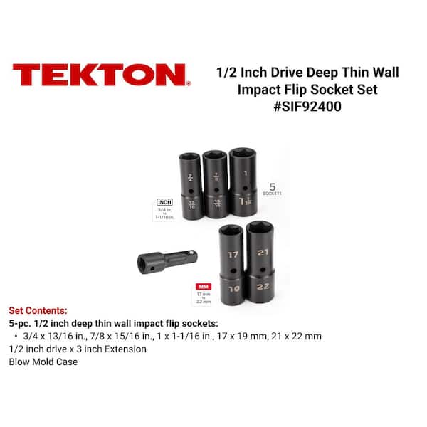 TEKTON 1/2 in. Drive Thin Wall Flip Impact Socket Set (6-Piece