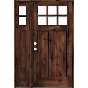 46 in. x 80 in. Knotty Alder Right-Hand/Inswing 6-Lite Clear Glass Sidelite Red Mahogany Stain Wood Prehung Front Door