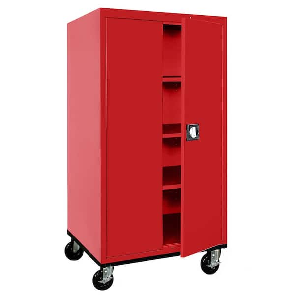 Sandusky Elite Transport Series ( 36 in. W x 72 in. H x 24 in. D ) Steel Garage Freestanding Cabinet with Casters in Red
