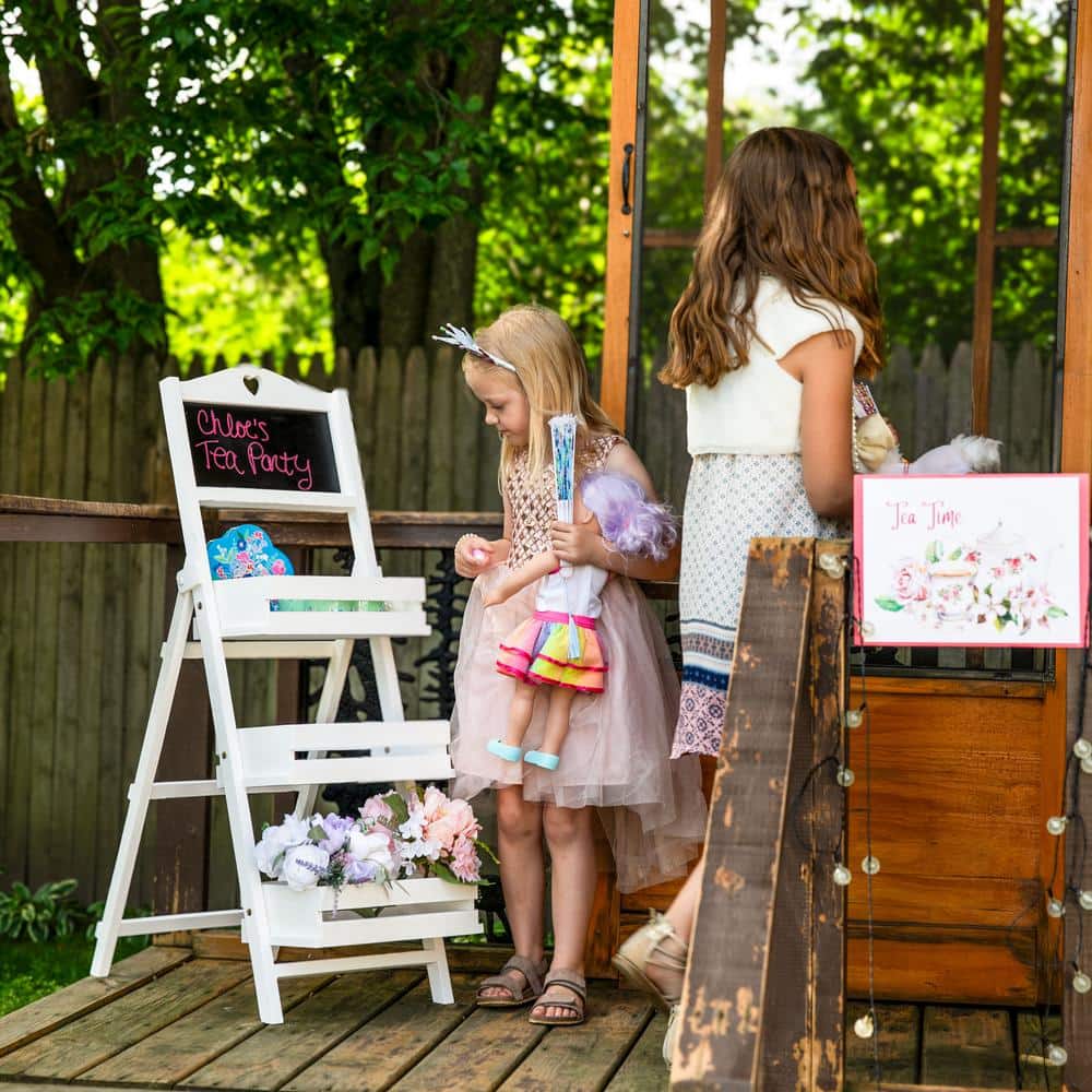White Fir Wood 41" 3-Tier Ladder Plant Stand with Chalkboard