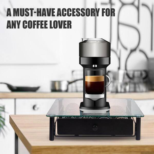 Lynzavix Black Tempered Glass Coffee Pod Organizer Drawer with