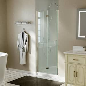 30 in. - 31 in. W x 72 in. H Pivot Bi-Fold Frameless Bath Alcove Shower Door in Brushed Nickel with 1/4 in. Clear Glass