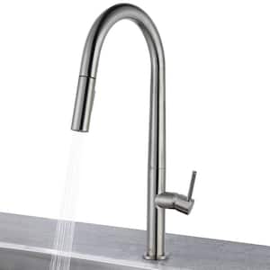 Easy-Install Single-Handle Deck Mount Gooseneck Pull-Down Sprayer Kitchen Faucet with Flexible Hose in Brushed Nickel