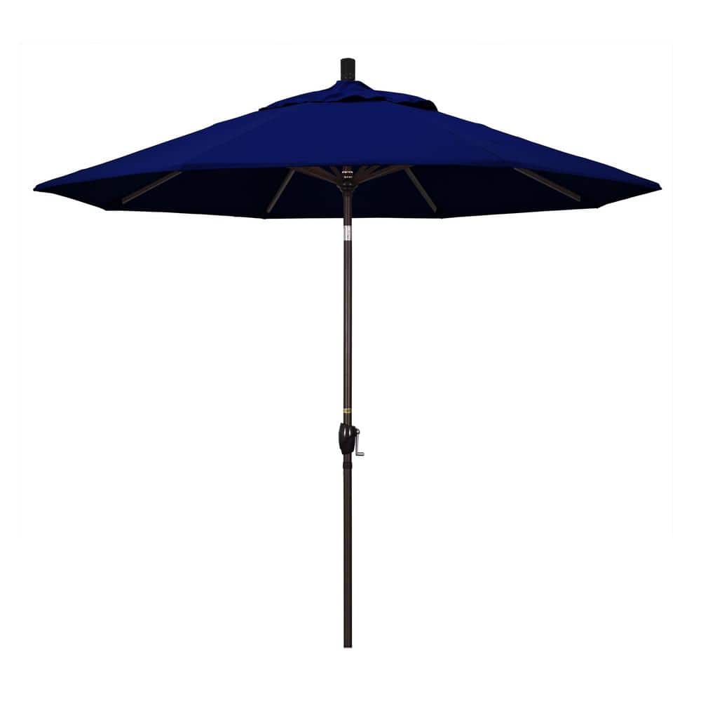 9 ft. Bronze Aluminum Market Push Button Tilt Crank Lift Patio Umbrella in True Blue Sunbrella price history on PriceWatchPro