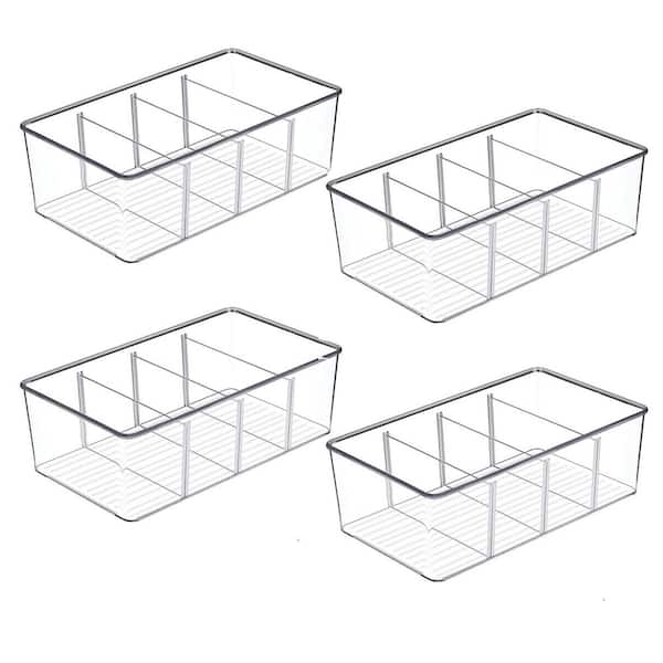 Clear Plastic Food Storage Organizer Bins with Removable Dividers for Pantry, Kitchen, Cabinet Organization, 4-Pack