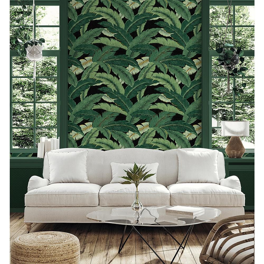 Swaying Palms Coal Tropical Leaf Peel & Stick Wallpaper