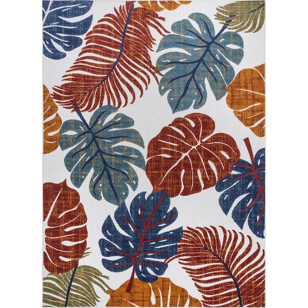 nuLOOM Ryleigh Textured Leaves Beige 2 ft. 8 in. x 8 ft. Indoor/Outdoor Runner Rug