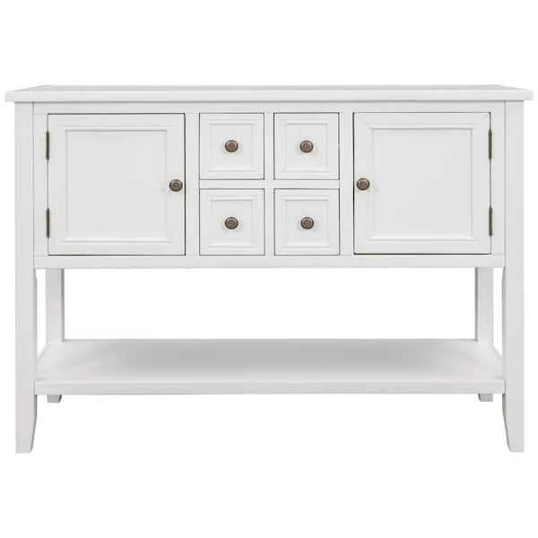 Unbranded 46.00 in. W x 15.00 in. D x 34.00 in. H White Linen Cabinet Buffet Sideboard with 2-Doors and Bottom Shelf