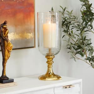 20 in. Gold Aluminum Metal Single Candle Hurricane Lamp