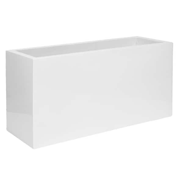 PotteryPots Jort Medium 20 in. Tall Glossy White Fiberstone Indoor Outdoor Modern Rectangular Planter