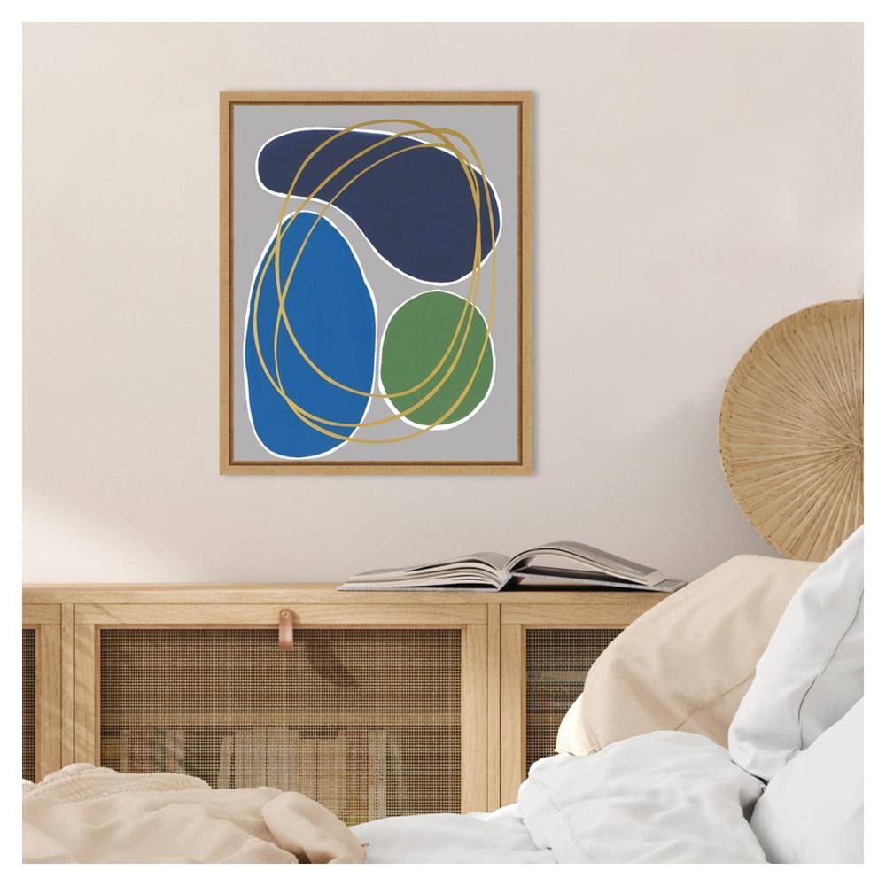 Modern Sense II Blue Green Abstract Canvas Wall Art with Maple Frame