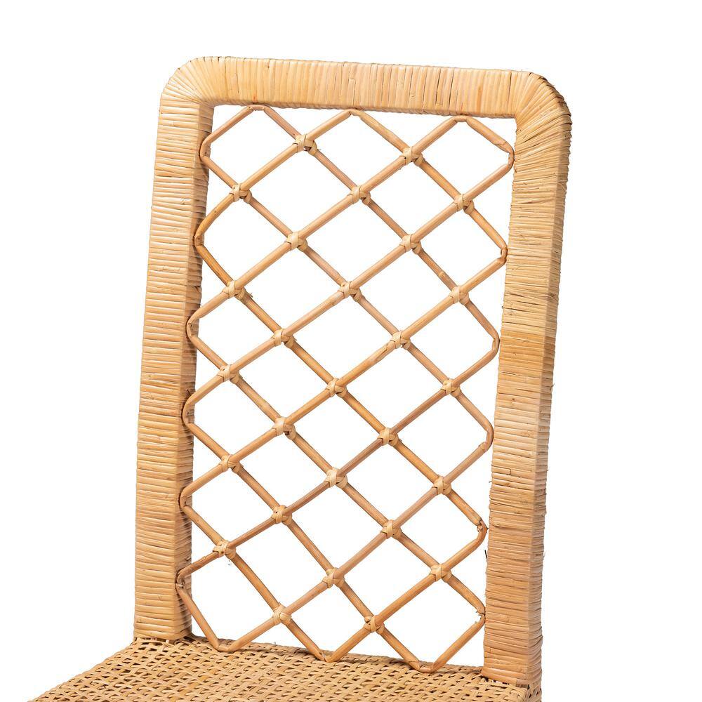 Natural Brown Mahogany Wood and Cane Dining Chair Set