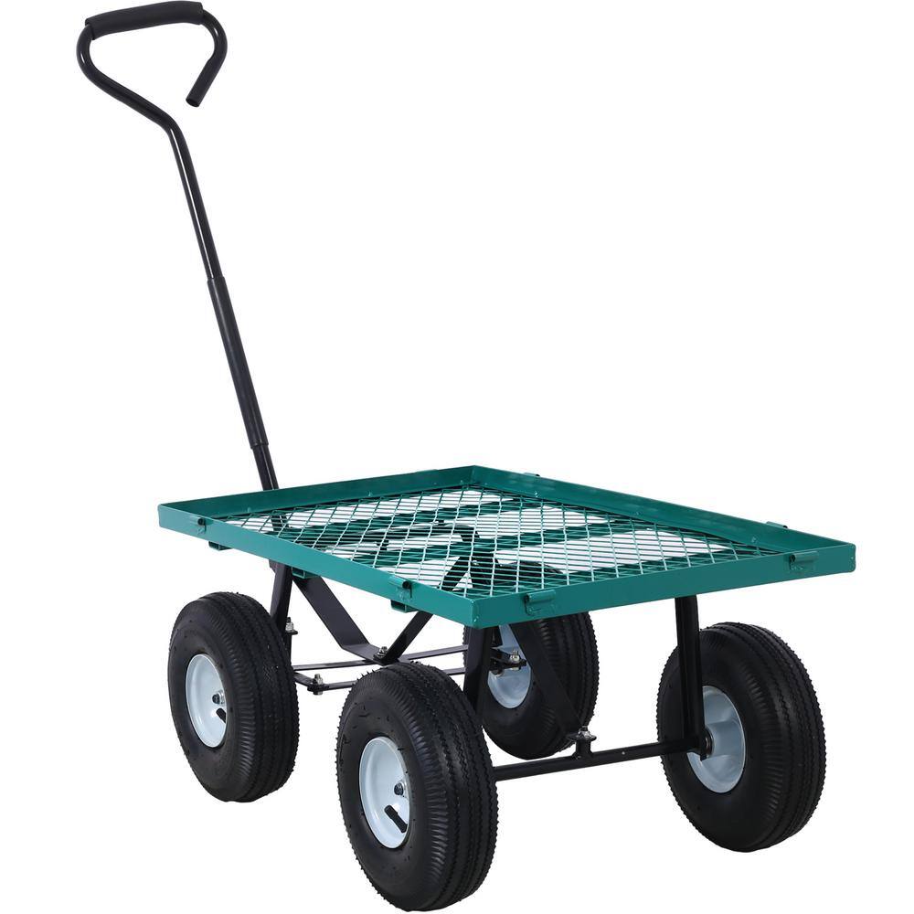 Green Heavy Duty Steel Mesh Utility Wagon with Pneumatic Tires