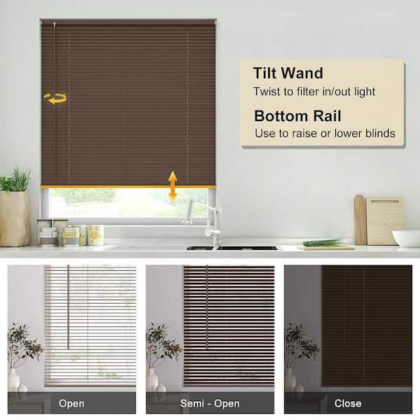Mahogany Cordless Light Filtering No Drill Horizontal Window