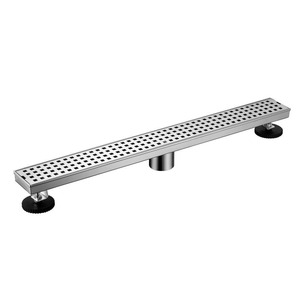 Stainless Steel 24" Linear Shower Drain with Square Pattern Cover