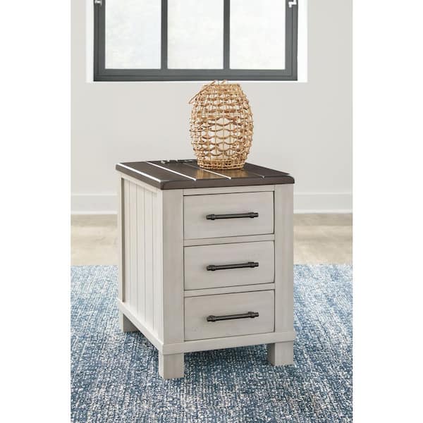 Signature Design By Ashley Darborn 18 in. Gray Rectangle Wood End Table with Storage and Drawers