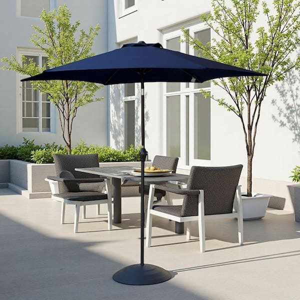 9 ft. Patio Market Umbrella Outdoor Waterproof Umbrella with Crank and Push Button Tilt in Navy Blue
