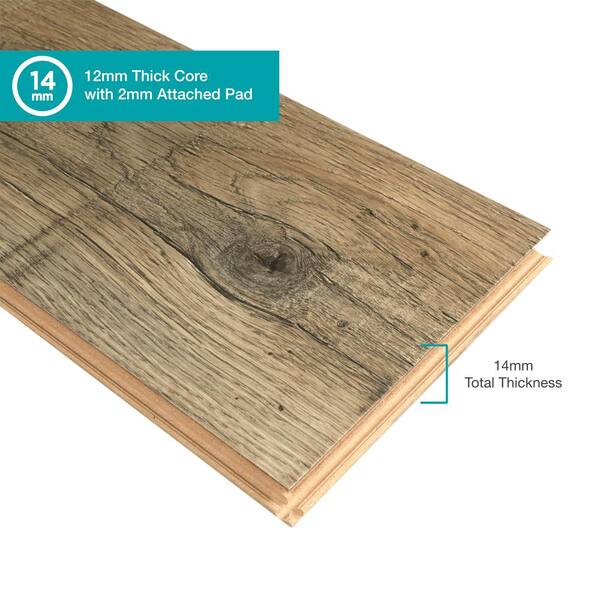 Pergo Defense+ Tanned Chester Oak 14 mm T x 7.4 in. W Waterproof Laminate Wood Flooring (17.18 sqft/case)