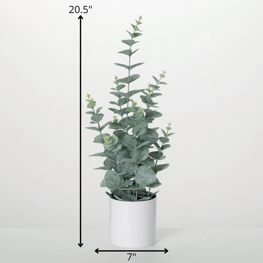 20.5" Green Faux Potted Eucalyptus Bush in White Plastic Pot
