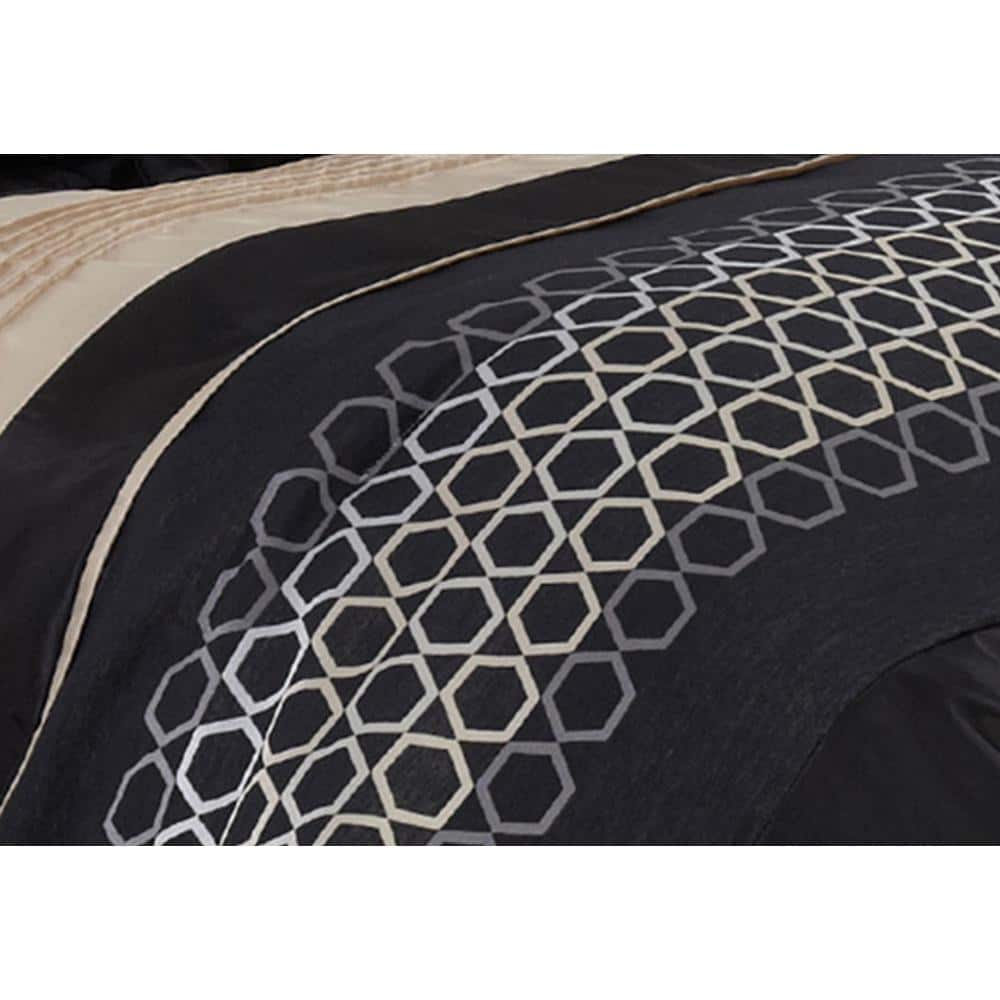 Black and Champagne Queen Down Alternative Microfiber Comforter Set