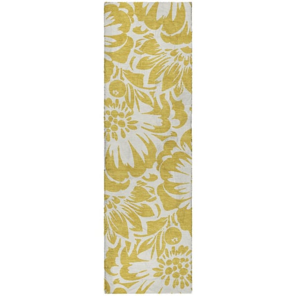 Dream Shag Premium Machine Washable Abstract ADS551 Gold 2 ft. x 7 ft. Runner Rug