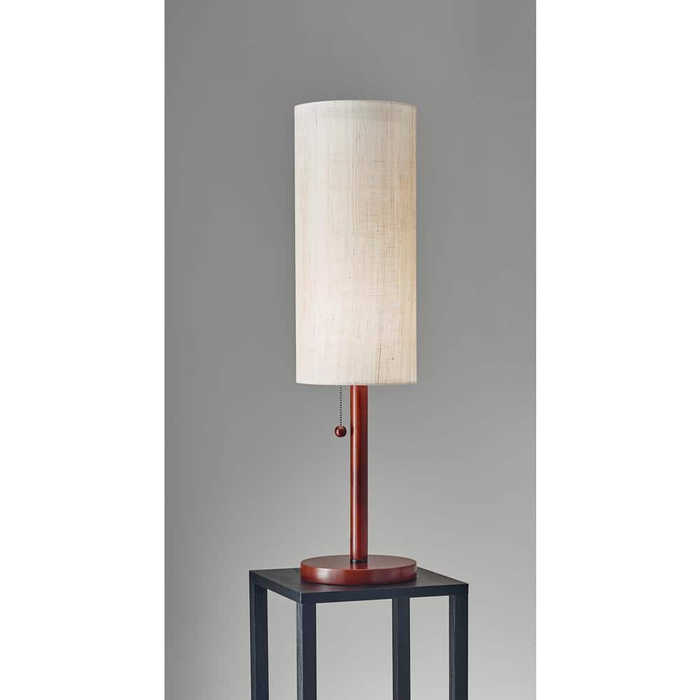 Hamptons Walnut Wood Tall Cylinder Table Lamp