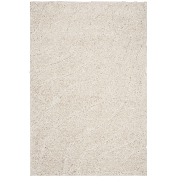 SAFAVIEH Florida Shag Cream Doormat 3 ft. x 5 ft. Striped Solid Area Rug