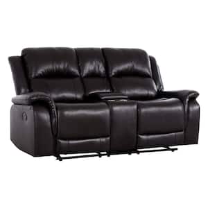 37.79 in. D Rolled Arm Faux Leather Modular Push Back Manual Recliner Sofa Loveseat for Living Room in Espresso