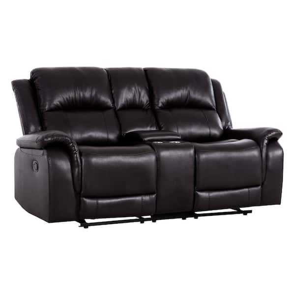 MAYKOOSH 37.79 in. D Rolled Arm Faux Leather Modular Push Back Manual Recliner Sofa Loveseat for Living Room in Espresso