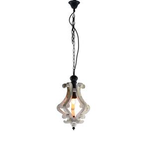 1-Light Perth Wooden Chandelier, Ceiling Lamp with Metal Chain And One Bulb Holder, White