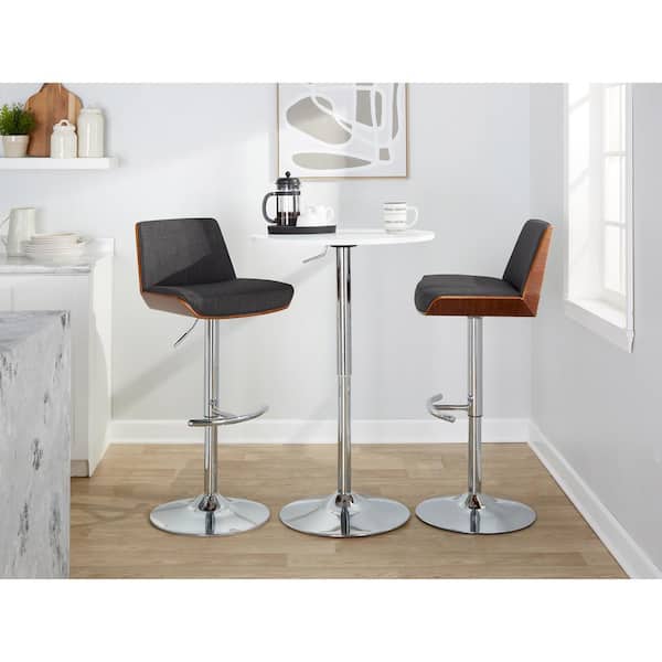 Lumisource Corazza 33.5 in. Charcoal Fabric, Walnut Wood and Chrome Metal Adjustable Bar Stool (Set of 2)