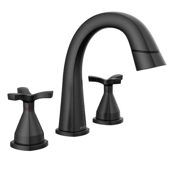 Delta Stryke 8 in. Widespread Double-Handle Bathroom Faucet with Pull-Down Spout in Matte Black