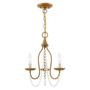 Marlowe 3-Light Antique Gold Leaf Mini Chandelier with Clear Crystals