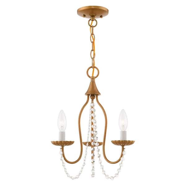 AVIANCE LIGHTING Marlowe 3-Light Antique Gold Leaf Mini Chandelier with Clear Crystals