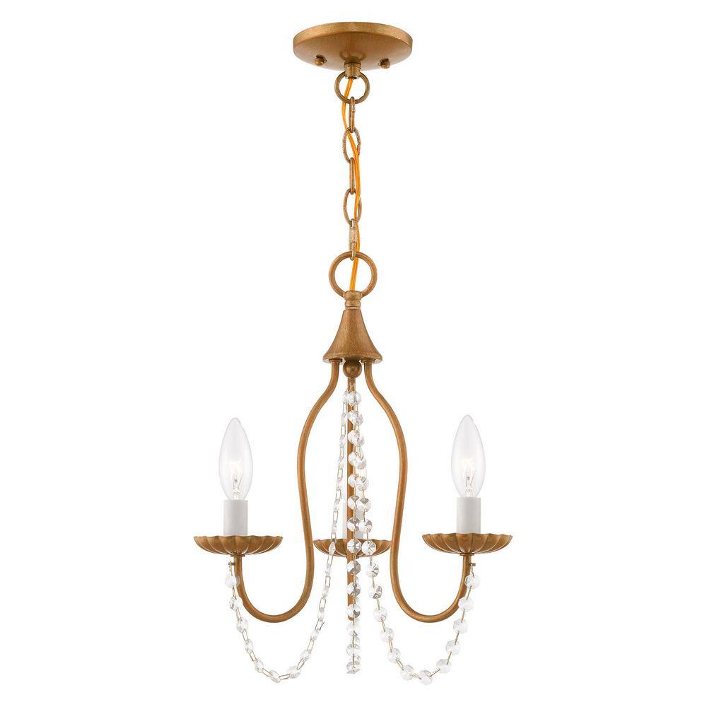 Antique Gold Leaf Mini Crystal Chandelier with 3 Lights