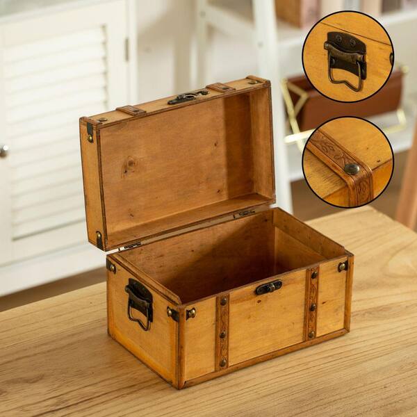 【アンティーク】欧米◆木製のトレジャートランク・Chest Vintiquewise Farmhouse Antique-Style Wood Treasure Chest with