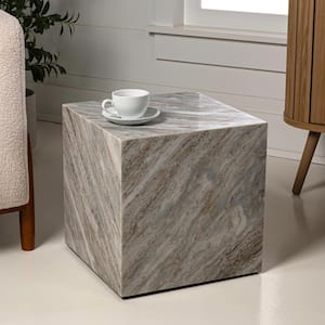 Felix 15 in. Gray/Beige Contemporary Natural Marble Handmade Square Cube End Table