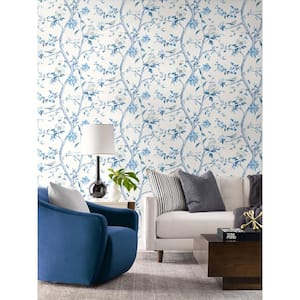 40.5 sq. ft. Luxe Haven Bluestone Floral Trail Vinyl Peel and Stick Wallpaper Roll