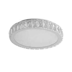 1-Light White Round Crystal Chandelier, Dimmable Flush Mount Ceiling -Light K9 Fixture for Bedroom Kitchen Hallway