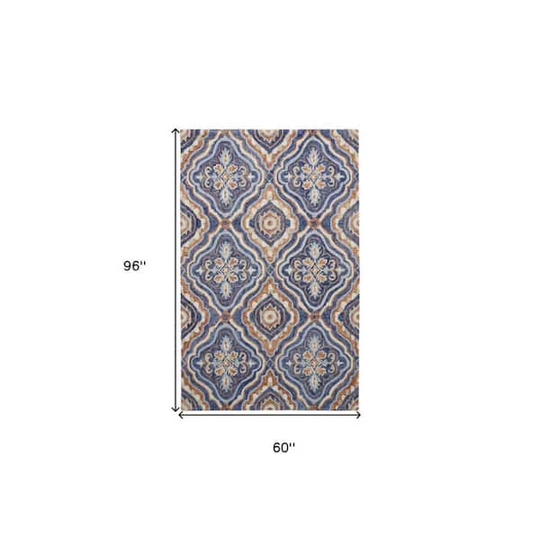 2 ft. x 8 ft. Blue, Orange Geometric Area Rug