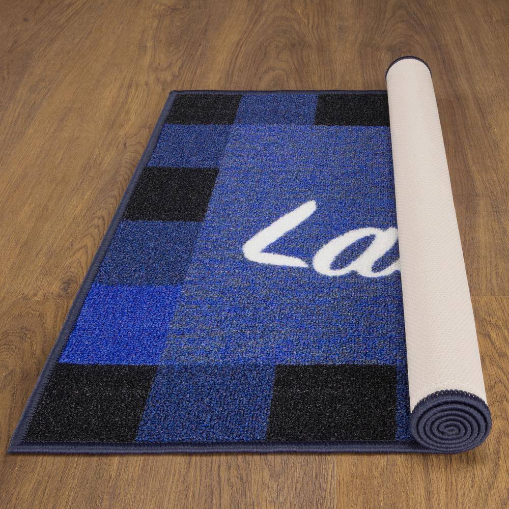 Blue Rectangular Non-Slip Rubberback Laundry Room Rug