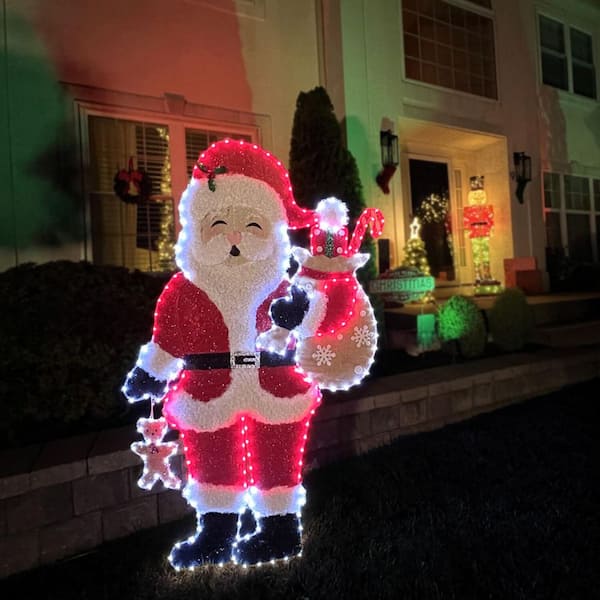 Fraser Hill Farm 5 ft. Prelit LED Tinsel Santa Claus Christmas