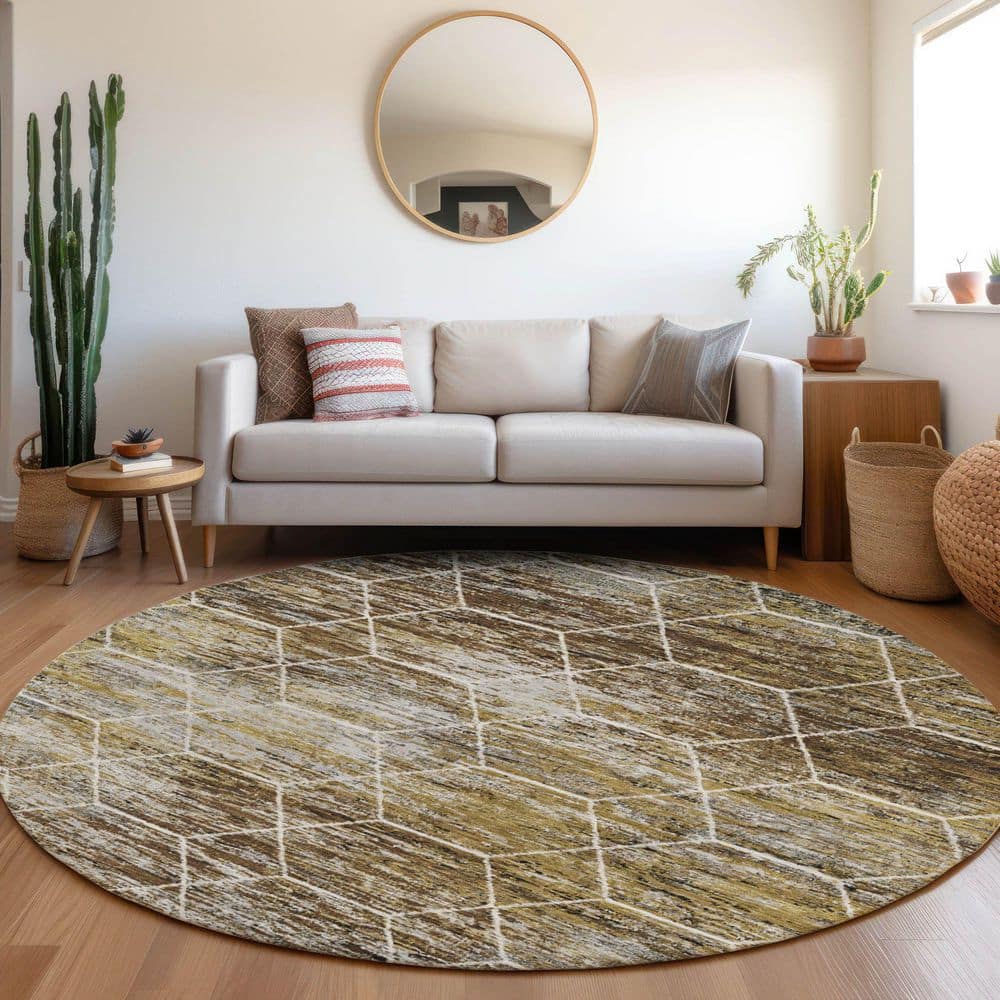 Chantille Machine Washable Indoor/Outdoor Abstract ACN1724 Brown 8 ft. x 8 ft. Round Rug price history on PriceWatchPro
