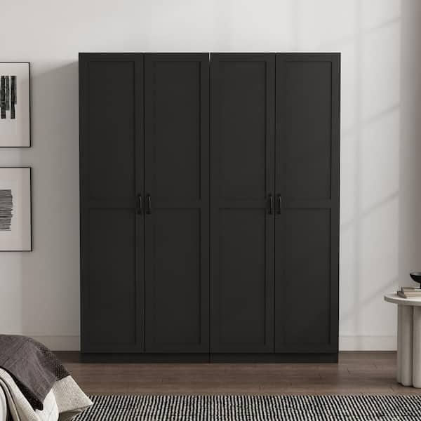 Cornelia Black 71.11 in. 2-Piece Modern Accent Storage Closet Set with 8 Fixed and Adjustable Shelves