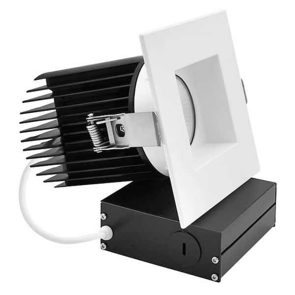 4 In. Integrated LED Trimless Regressed Spotlight with Square White Trim, 5CCT, CRI90, 22W, 1700LM, Dimmable, IC Rated