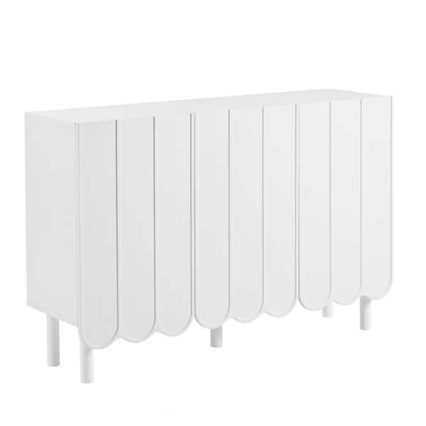 Clihome 47 in. Minimalist Shoe Storage Cabinet with 5 Solid Wood Legs, Sideboard Buffet Cabinet with Adjustable Shelves, White