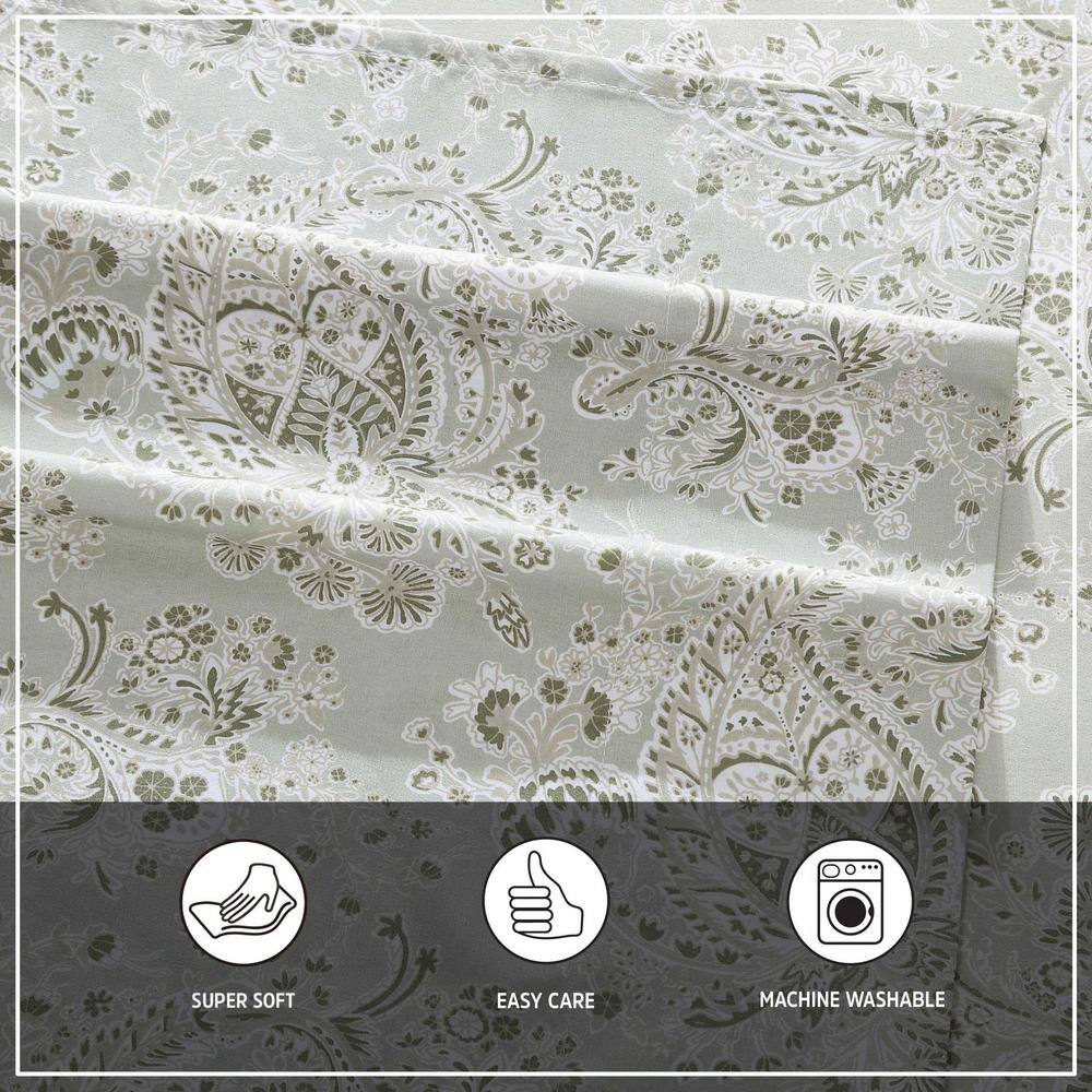 Twin Sage Green Paisley Microfiber Sheet Set