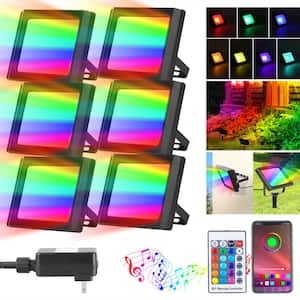 Black Outdoor Flood Light RGB Color Changing Plug-In Integrated LED Landscape Flood Light (6-Pack)