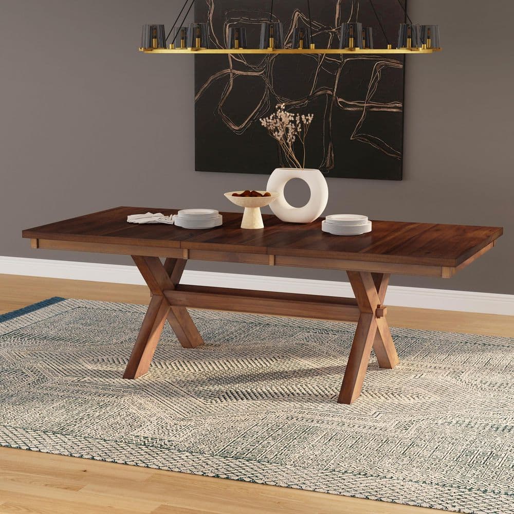 Dark Hazelnut Extendable Wood Dining Table with Cross Legs